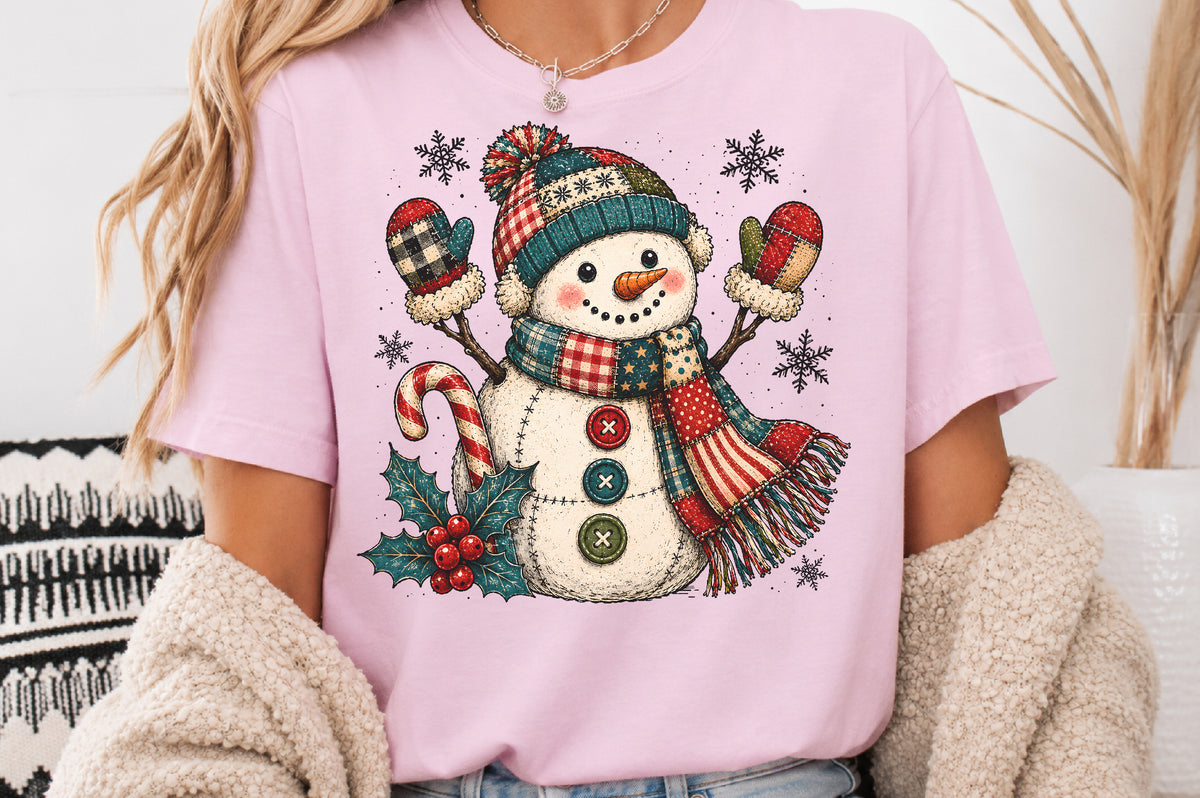 Cute Patchwork Snowman Christmas PNG Winter Holiday