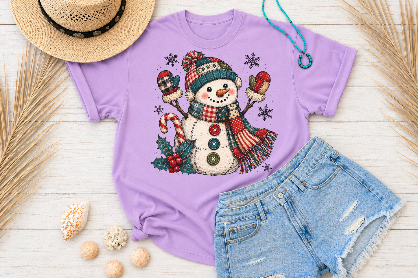 Cute Patchwork Snowman Christmas PNG Winter Holiday