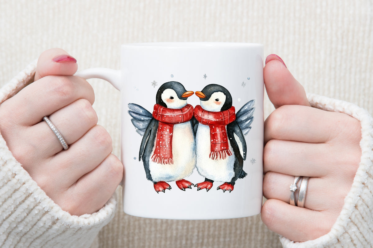 Watercolor Winter Penguin Christmas Clipart PNG Bundle
