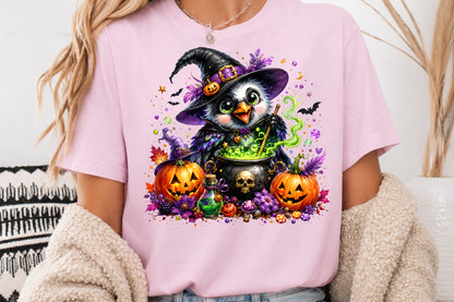 Cute Witch Owl Halloween Sublimation PNG Magic Cauldron Spooky Bird Design