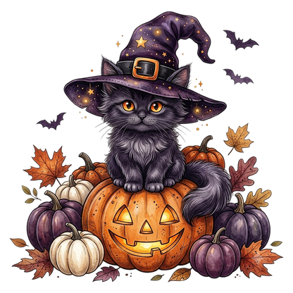 Witch Cat Halloween Pumpkin PNG