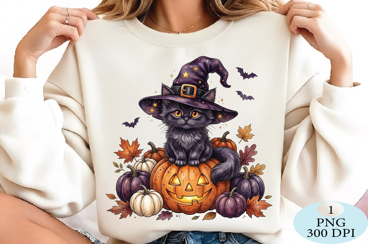 Witch Cat Halloween Pumpkin PNG