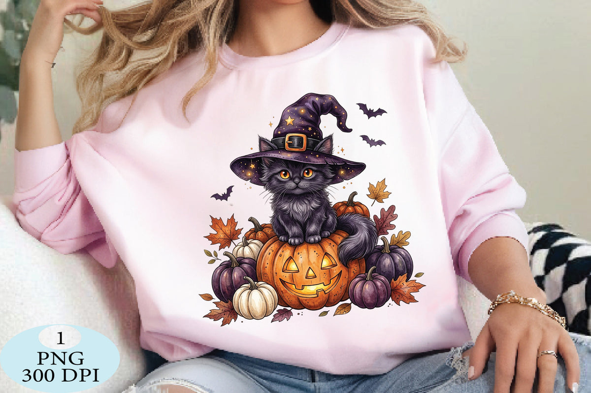 Witch Cat Halloween Pumpkin PNG