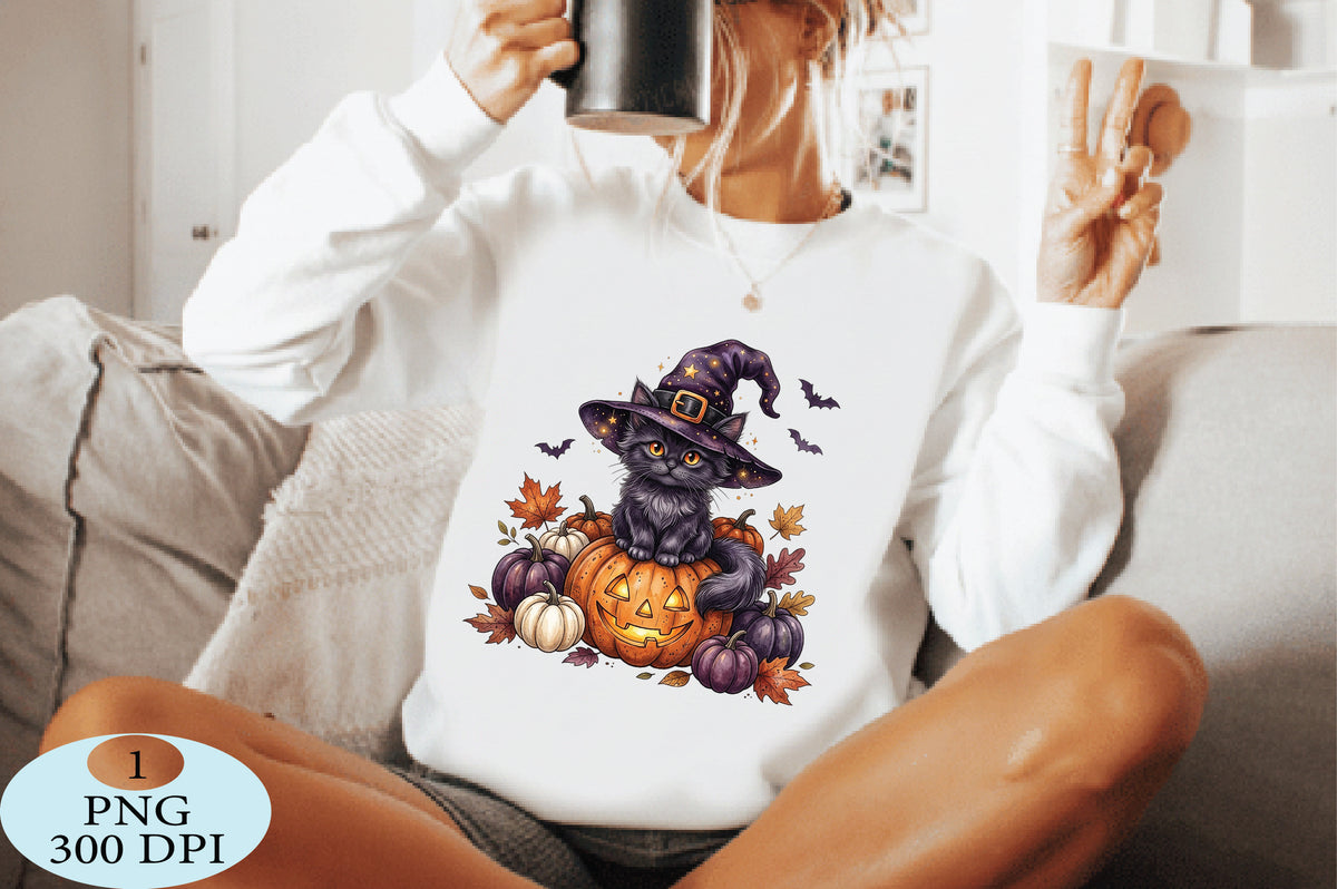 Witch Cat Halloween Pumpkin PNG