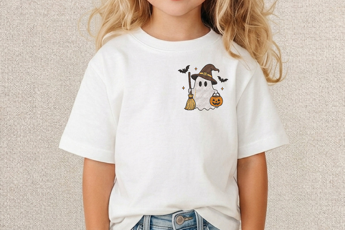 Witch Ghost Embroidery Design – Cute Spooky Witch & Ghost Machine Embroidery Pattern, Halloween Embroidery Design