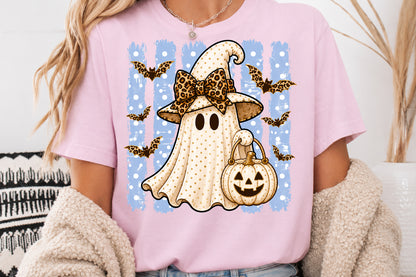Witch Ghost Leopard Bow PNG Chic Halloween Sublimation Design
