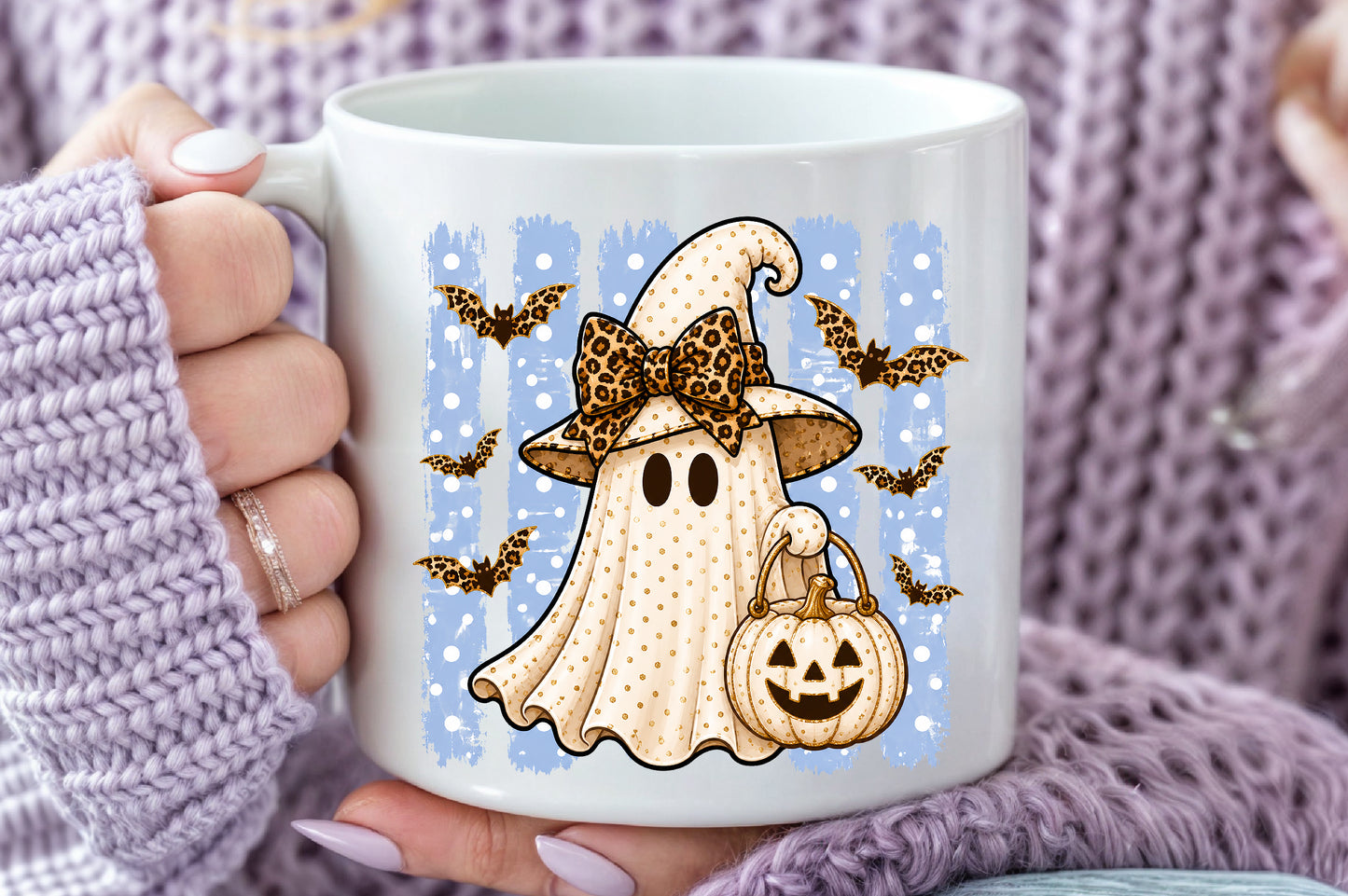 Witch Ghost Leopard Bow PNG Chic Halloween Sublimation Design