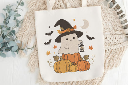 Witch Ghost Pumpkin Stack Halloween Embroidery Design – Cute Spooky Halloween Machine Embroidery