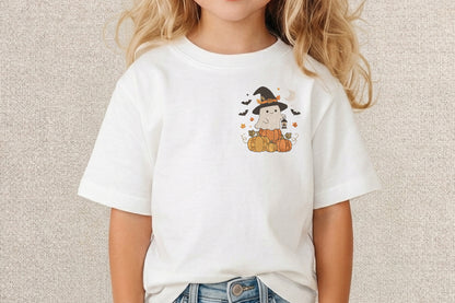 Witch Ghost Pumpkin Stack Halloween Embroidery Design – Cute Spooky Halloween Machine Embroidery