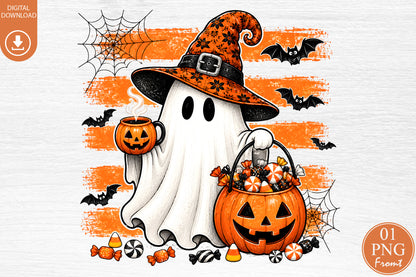 Witch Ghost PNG Halloween Pumpkin Candy Spooky Sublimation Design