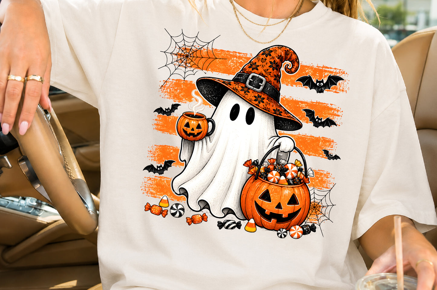 Witch Ghost PNG Halloween Pumpkin Candy Spooky Sublimation Design