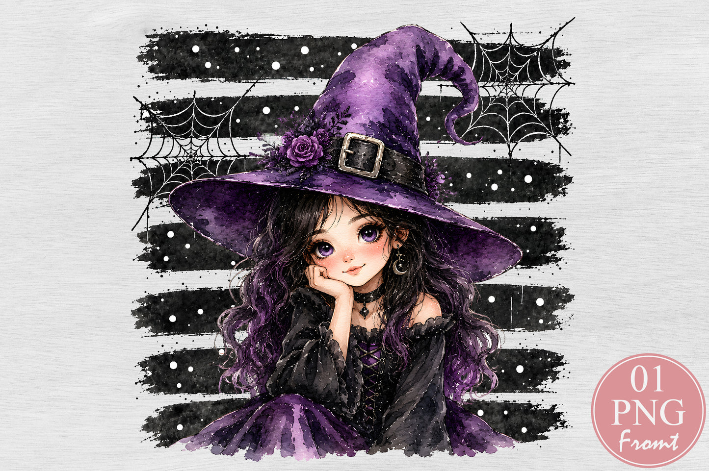 Witch Girl Halloween PNG Cute Purple Witch Spooky Sublimation Design