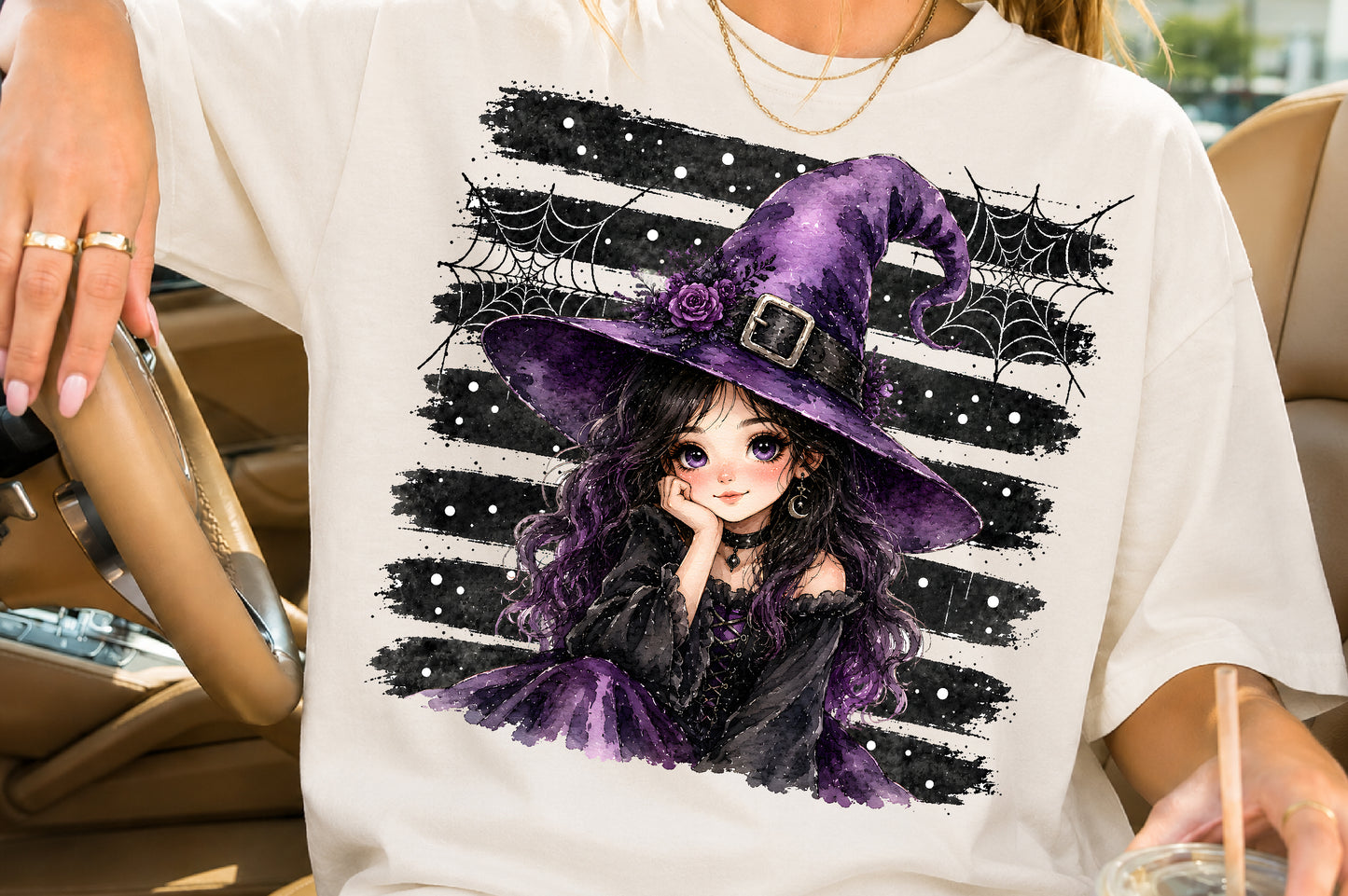 Witch Girl Halloween PNG Cute Purple Witch Spooky Sublimation Design