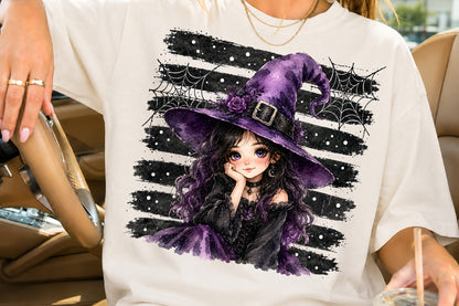 Witch Girl Halloween PNG Cute Purple Witch Spooky Sublimation Design