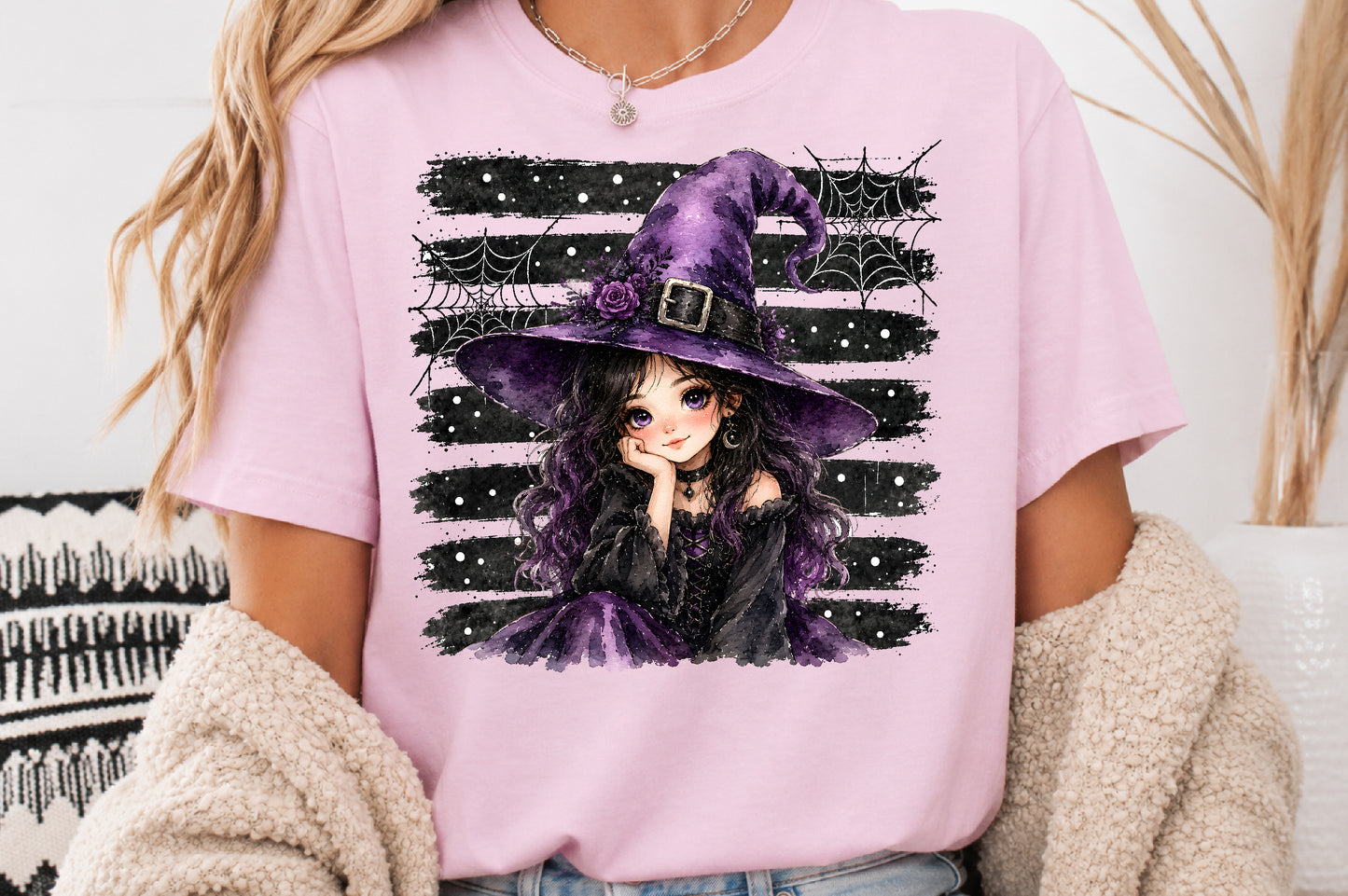 Witch Girl Halloween PNG Cute Purple Witch Spooky Sublimation Design