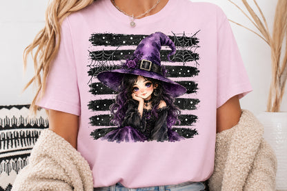 Witch Girl Halloween PNG Cute Purple Witch Spooky Sublimation Design
