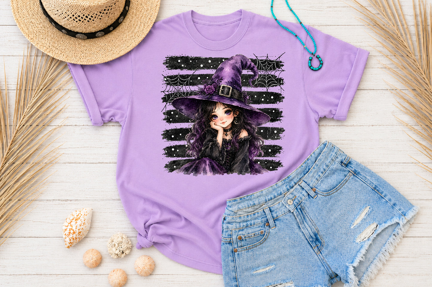 Witch Girl Halloween PNG Cute Purple Witch Spooky Sublimation Design