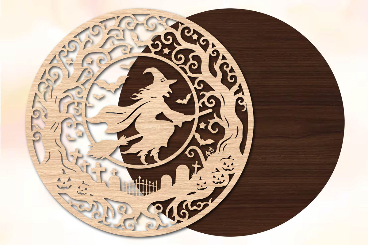 Witch Halloween Moon Laser Cut SVG
