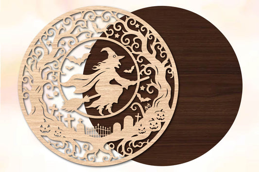 Witch Halloween Moon Laser Cut SVG