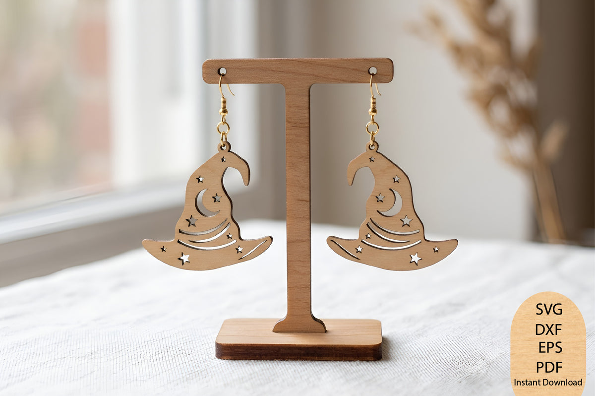 Witch Hat Earrings Laser Cut SVG, Halloween Earrings Cut File, Spooky Jewelry SVG, Witch Earrings Design