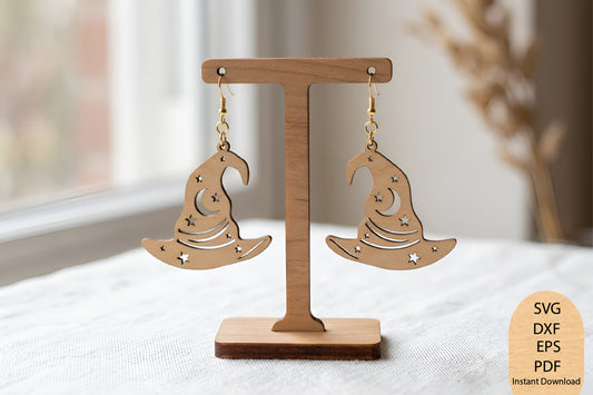 Witch Hat Earrings Laser Cut SVG, Halloween Earrings Cut File, Spooky Jewelry SVG, Witch Earrings Design