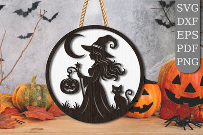 Witch Moon Halloween Sign Laser Cut SVG
