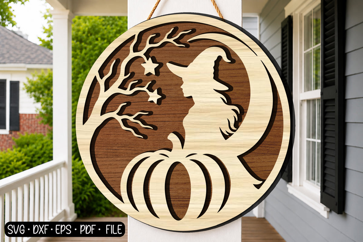 Witch Moon Pumpkin SVG | Halloween Witch Silhouette Laser Cut Design