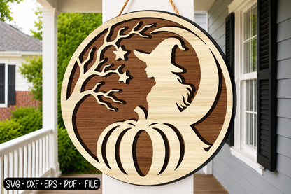 Witch Moon Pumpkin SVG | Halloween Witch Silhouette Laser Cut Design