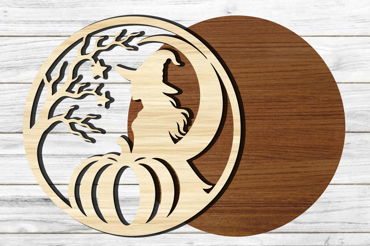 Witch Moon Pumpkin SVG | Halloween Witch Silhouette Laser Cut Design