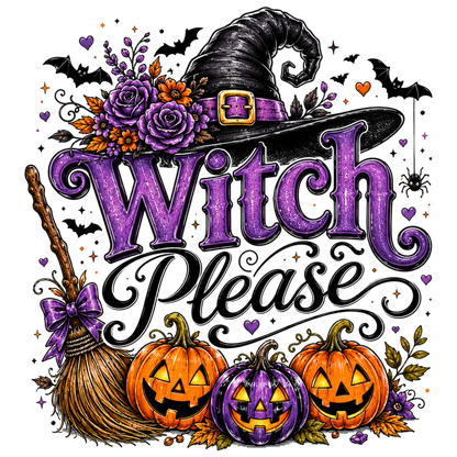 Witch Please Halloween PNG | Cute Witch Pumpkin Spooky Season Sublimation | Halloween Witch Hat Broom Shirt Design