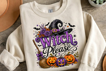 Witch Please Halloween PNG | Cute Witch Pumpkin Spooky Season Sublimation | Halloween Witch Hat Broom Shirt Design
