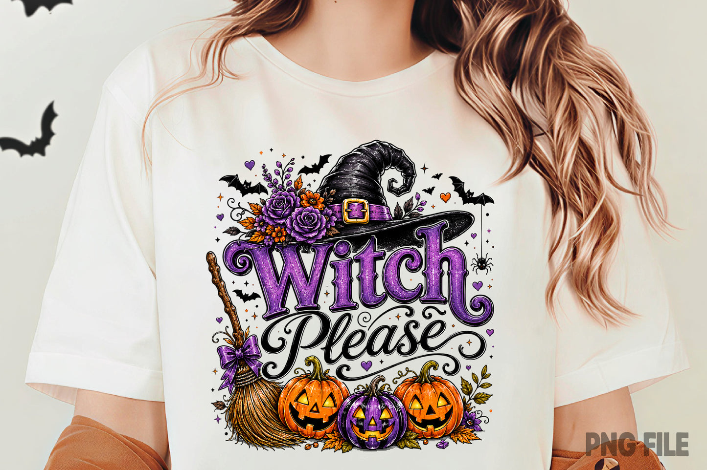 Witch Please Halloween PNG | Cute Witch Pumpkin Spooky Season Sublimation | Halloween Witch Hat Broom Shirt Design
