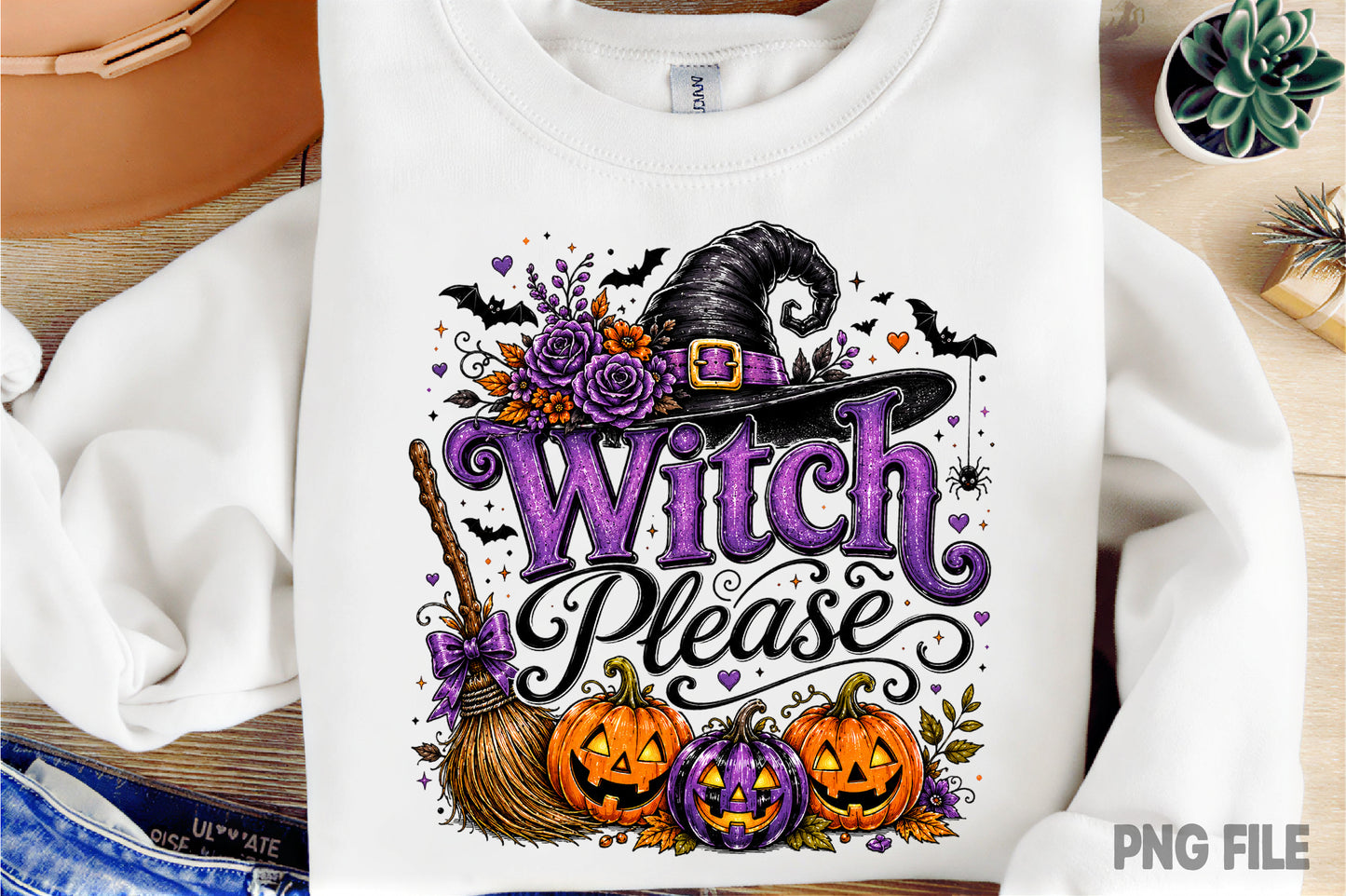 Witch Please Halloween PNG | Cute Witch Pumpkin Spooky Season Sublimation | Halloween Witch Hat Broom Shirt Design