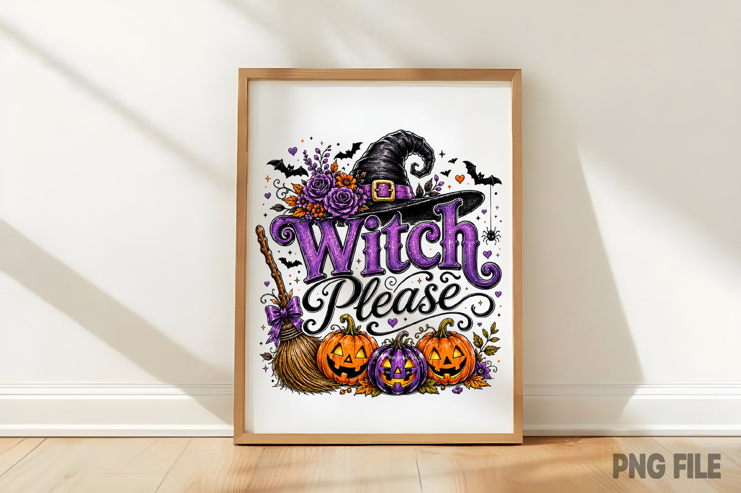Witch Please Halloween PNG | Cute Witch Pumpkin Spooky Season Sublimation | Halloween Witch Hat Broom Shirt Design