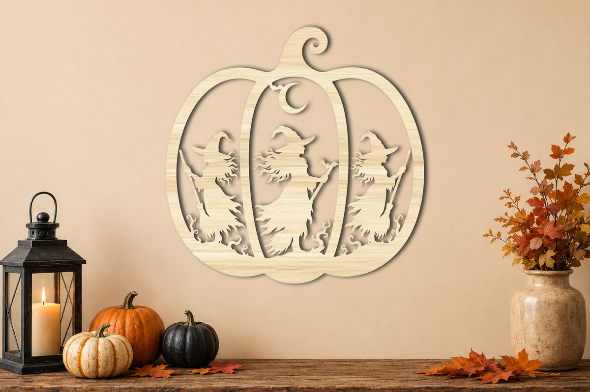 Witch Pumpkin Halloween SVG | Witch Silhouette Laser Cut SVG