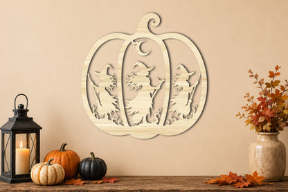 Witch Pumpkin Halloween SVG | Witch Silhouette Laser Cut SVG
