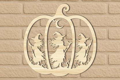 Witch Pumpkin Halloween SVG | Witch Silhouette Laser Cut SVG