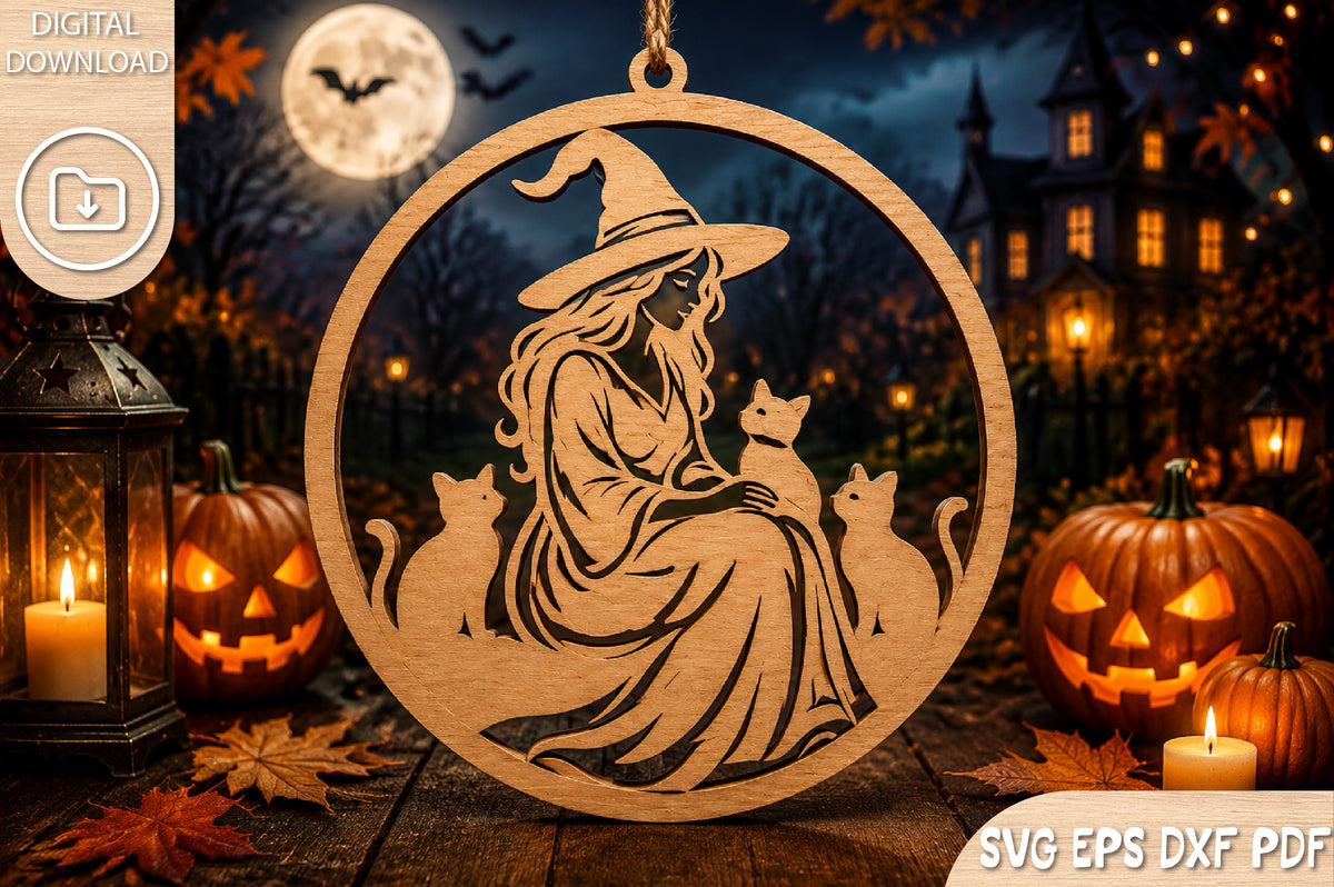 Witch & Cat Halloween Laser Cut SVG