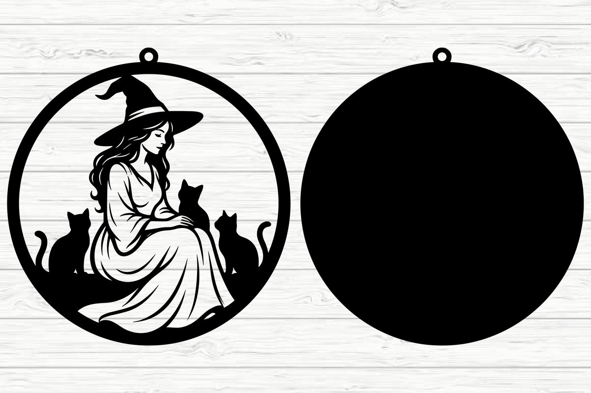 Witch & Cat Halloween Laser Cut SVG
