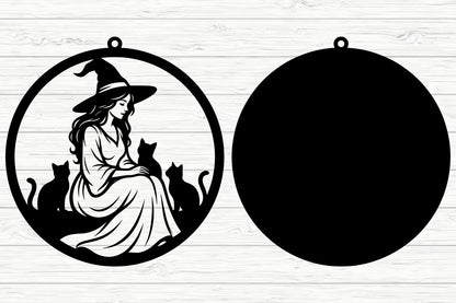 Witch & Cat Halloween Laser Cut SVG
