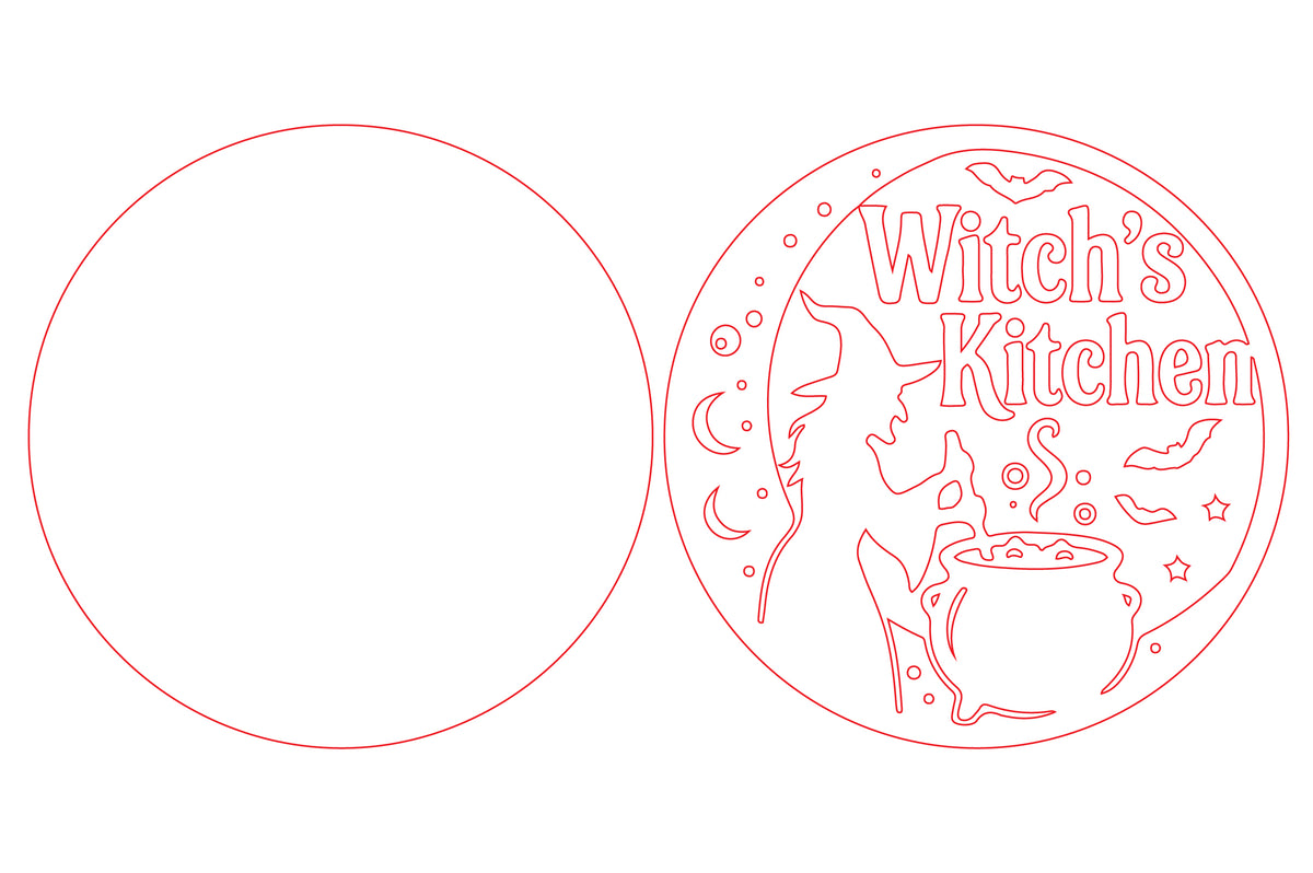 Witch’s Kitchen SVG, Halloween Round Door Hanger Laser Cut File