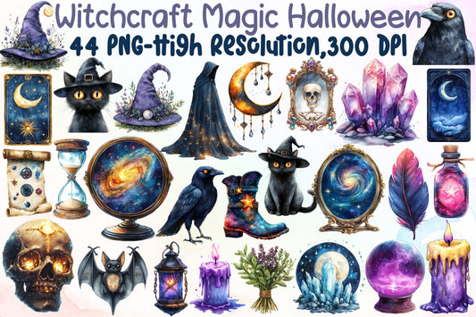 Witchcraft Magic Halloween Clipart PNG Bundle