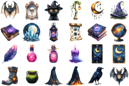 Witchcraft Magic Halloween Clipart PNG Bundle