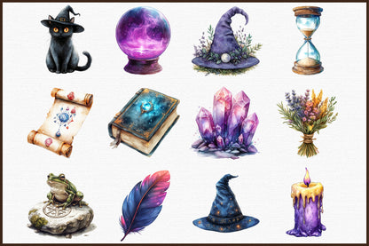Witchcraft Magic Halloween Clipart PNG Bundle