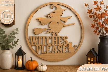 Witches Please Flying Witch Halloween SVG Laser Cut Design