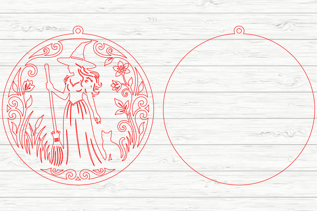 Witch with Broom Halloween SVG Laser Cut Design