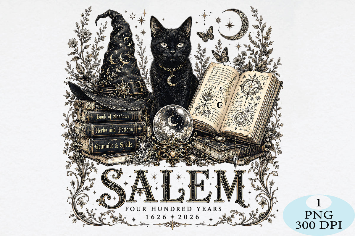 Salem Witch Black Cat Halloween PNG