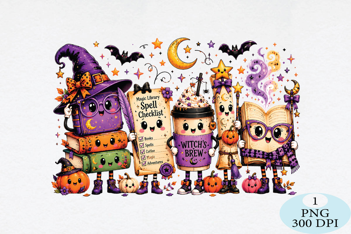 Witchy Book Lover Halloween PNG