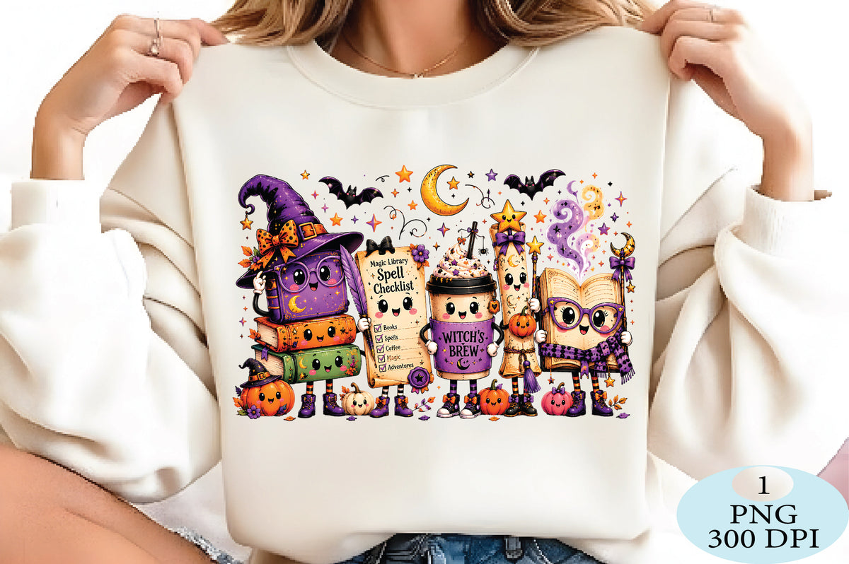 Witchy Book Lover Halloween PNG