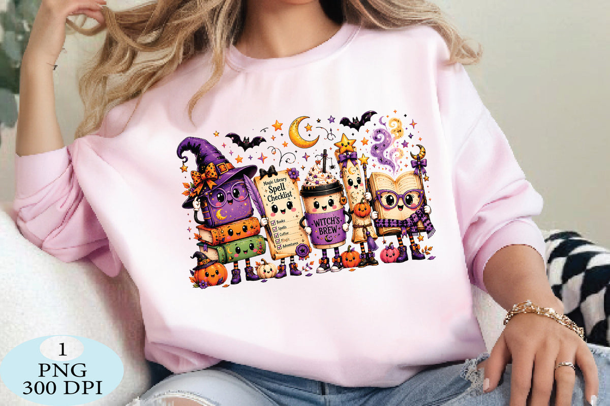 Witchy Book Lover Halloween PNG